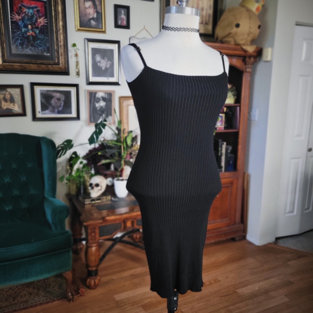 IJOAHโ Black Ribbed Bodycon Midi Dress Small Sleeveless Cami Strap Knit Sheath